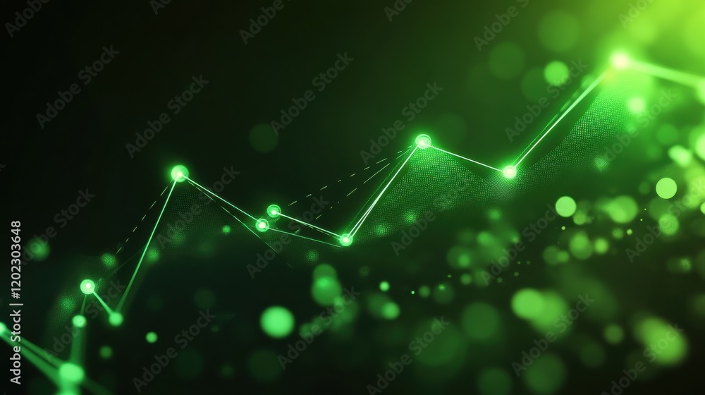 Fototapeta premium Digital graph with green lights representing data growth and analytics.