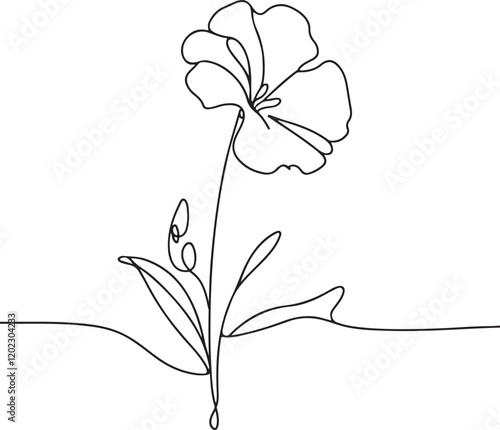 Minimalist Sweet Pea Flower Line Drawing Vector Illustration