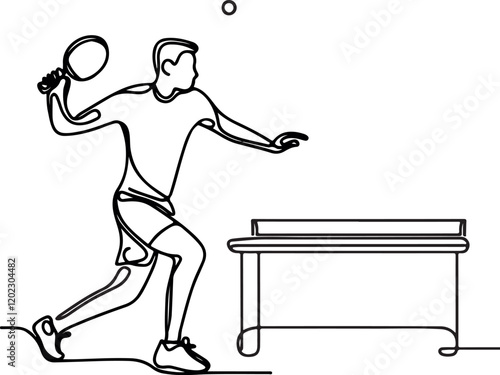 Table Tennis Serve Return in Vector Line Drawing