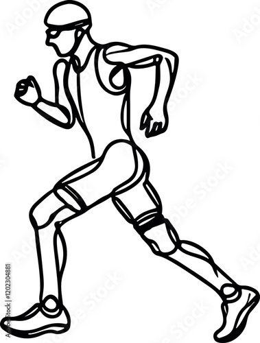 Speed and Determination. Line Drawing of Triathlete Racing to Finish