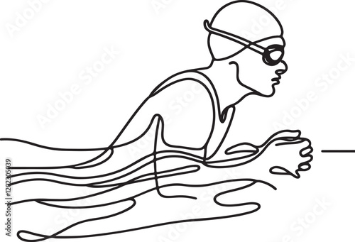 Vector Line Drawing of Triathlete Swimming in Open Water