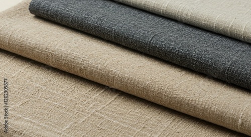 Folded Linen Fabric Swatches in Neutral Tones, Close Up
