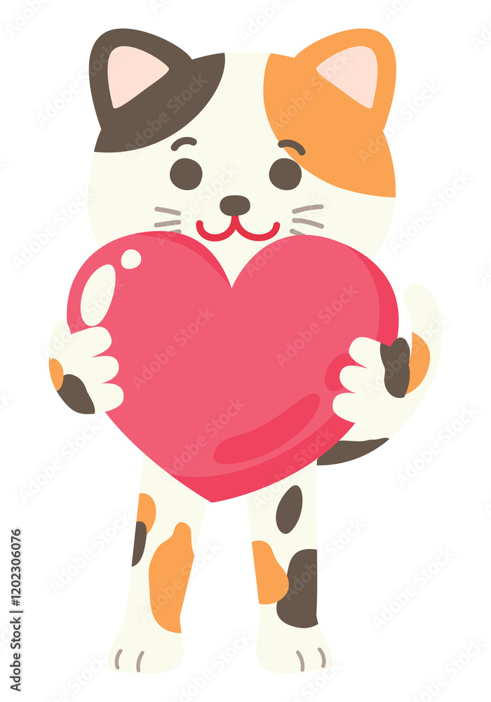 Fototapeta premium Cute Cat Character Holding Heart in Valentine's Day With Love Sweet Elements Decoration