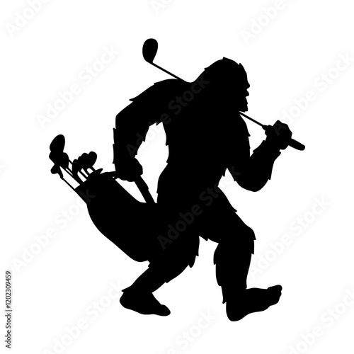 Bigfoot Playing Golf Silhouette