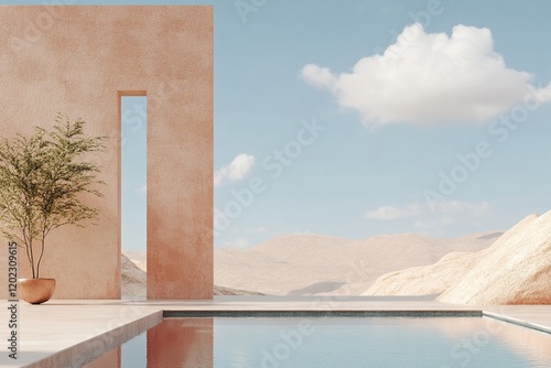 Serene desert poolside retreat featuring minimalist architecture and natural elements