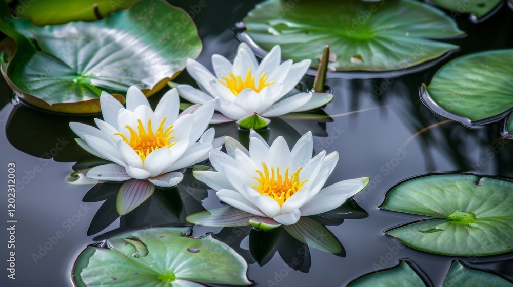 Lotus Flowers Blooming on Tranquil Water Surface Lotus Flowers Blooming on Tranquil Water Surface