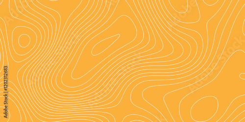 White wave topography curved reliefs orange background of the geographic abstract grid map, topographic map and landscape terrain texture abstract white contour vector background.
