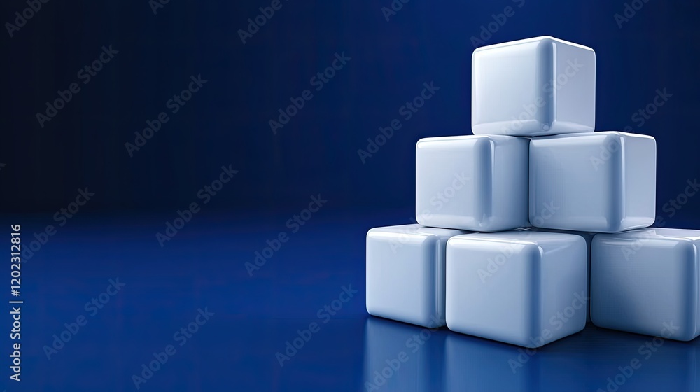 Building blocks stacked on blue background abstract composition minimalist design modern aesthetic Building blocks stacked on blue background abstract composition minimalist design modern aesthetic
