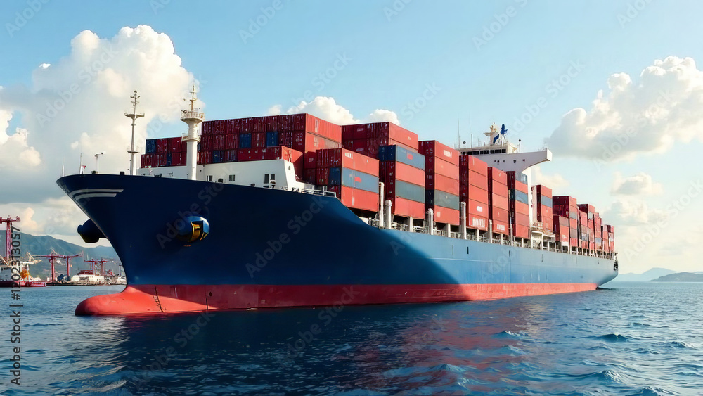 Obraz premium A cargo ship sailing atmospherically across the sea.