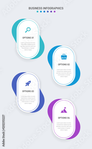 Vertical progress bar featuring 4 arrow-shaped elements, symbolizing the four stages of business strategy and progression. Clean timeline infographic design template. Vector for mobile presentation.