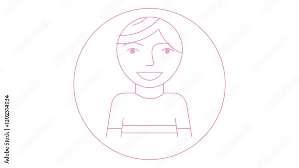 Animated pink linear symbol of boy is drawn. Icon of smiling man. Sign of people. Looped video. Vector illustration isolated on white background. Animated pink linear symbol of boy is drawn. Icon of smiling man. Sign of people. Looped video. Vector illustration isolated on white background.