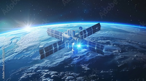 Wallpaper Mural Satellite Orbiting Earth in Stunning Cosmic Landscape Torontodigital.ca