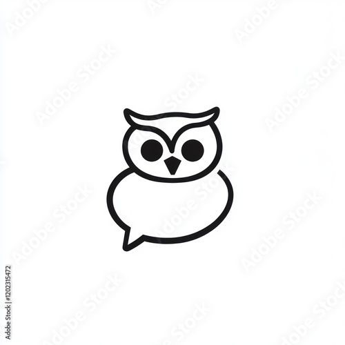 Line-art icon of an owl with speech bubble for communication or chat photo