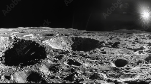 Moon Surface Landscape with Craters Under Starry Sky
