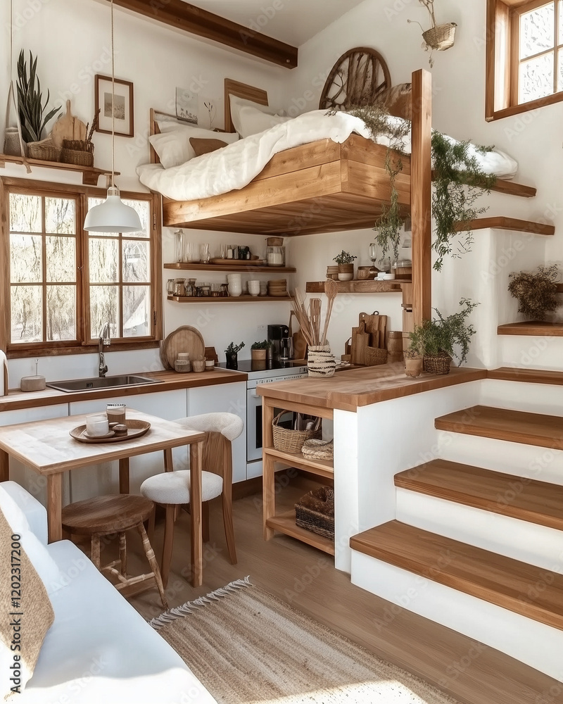 Fototapeta premium Tiny Home with Lofted Bedroom and Open Concept