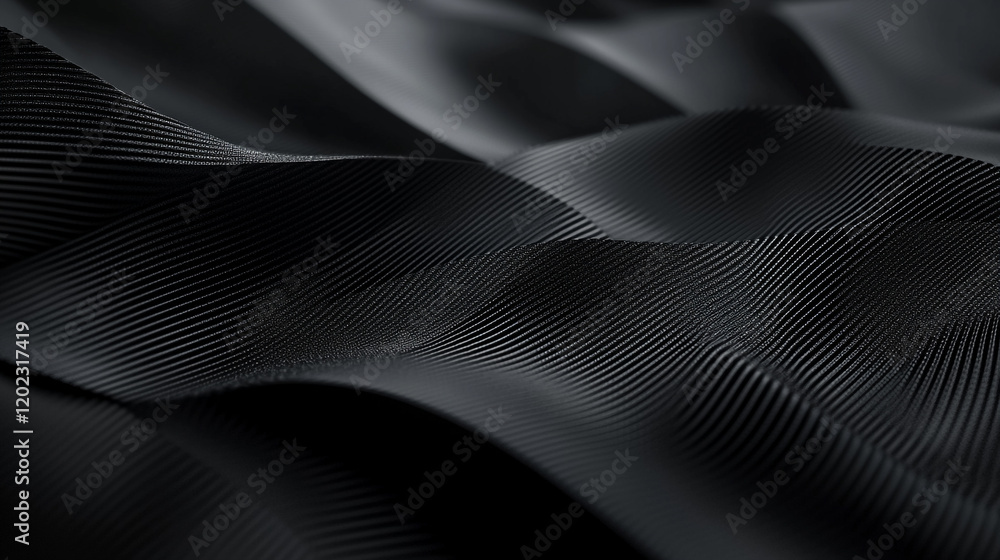 Naklejka premium Black textured fabric flowing in soft waves highlighting intricate patterns