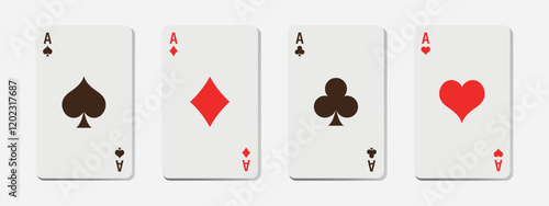 Card Suits- All Types of Playing and Poker Cards on a White Background. Vegas Casino Red and White Poker Cards Arranged in Rows. Gambling Addiction, Risky Money, Lucky Game. Vector Illustration.