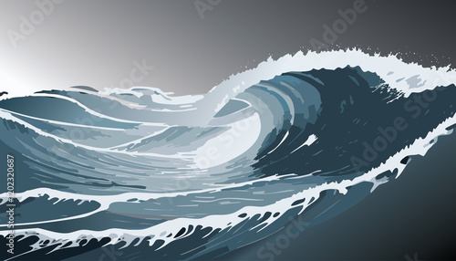 Gloomy Ocean Waves Illustration hand Drawn
