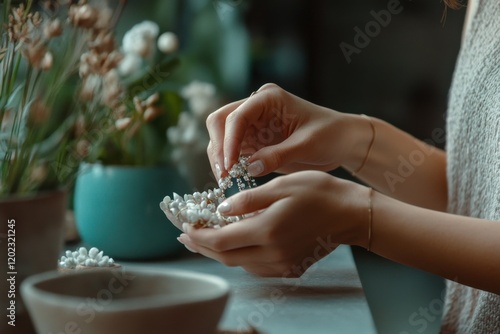 Artisan crafts sustainable jewelry in serene stylish setting