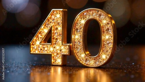 Gold number 40 with diamonds on a background with a side.