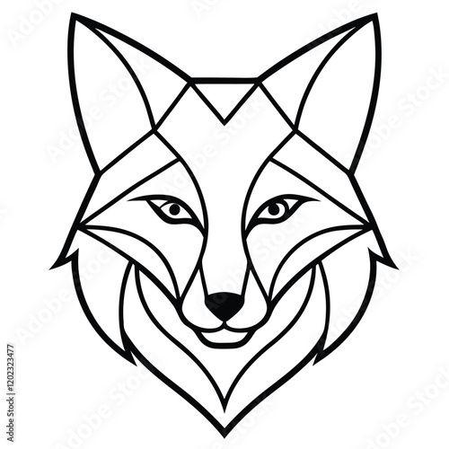 A cunning and elegant fox head in line art style, designed with smooth curves and sharp geometric details to capture its intelligence and agility.