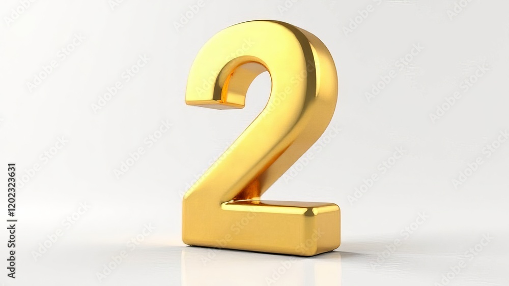 Golden number 2 on a white background. Golden number 2 on a white background.