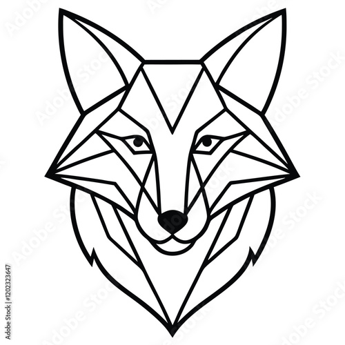 A cunning and elegant fox head in line art style, designed with smooth curves and sharp geometric details to capture its intelligence and agility.