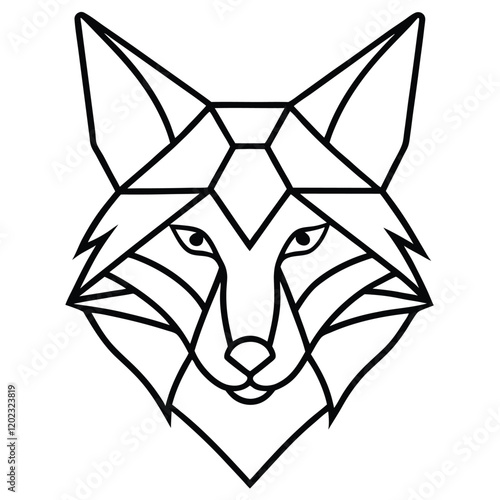 A cunning and elegant fox head in line art style, designed with smooth curves and sharp geometric details to capture its intelligence and agility.