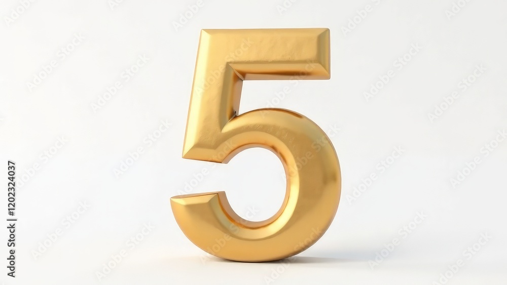Golden number 5 on a white background. Golden number 5 on a white background.