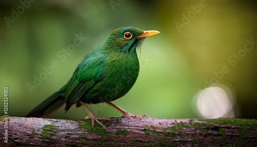 green hued songbird turdus photo