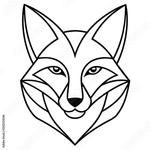 A cunning and elegant fox head in line art style, designed with smooth curves and sharp geometric details to capture its intelligence and agility.