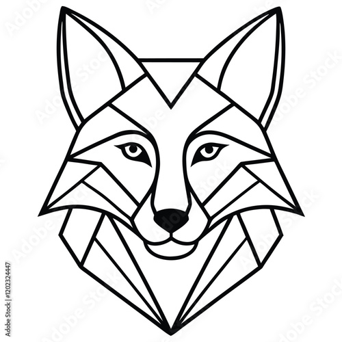 A cunning and elegant fox head in line art style, designed with smooth curves and sharp geometric details to capture its intelligence and agility.