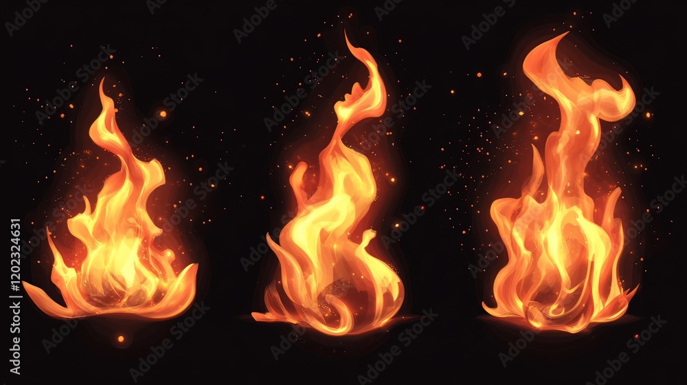 Fototapeta premium Cartoon Flame Vector Illustration, Simple Flame Design