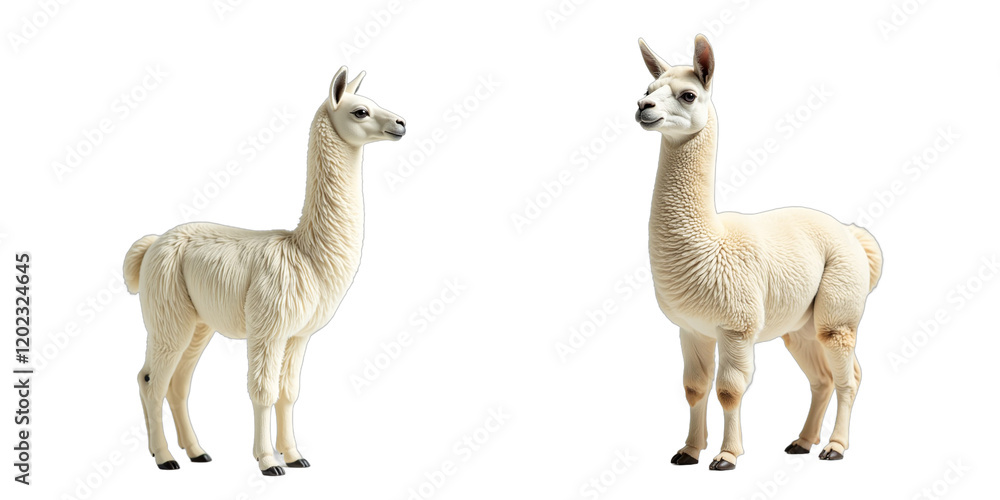 Llama Stands Alone On A Plain White Surface, Its Features Accentuated Without Distractions. 00001 Llama Stands Alone On A Plain White Surface, Its Features Accentuated Without Distractions. 00001
