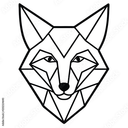 A cunning and elegant fox head in line art style, designed with smooth curves and sharp geometric details to capture its intelligence and agility.