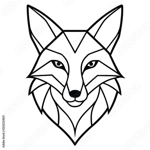 A cunning and elegant fox head in line art style, designed with smooth curves and sharp geometric details to capture its intelligence and agility.