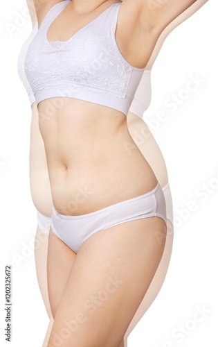 Woman in silhouette of fat body of young woman.