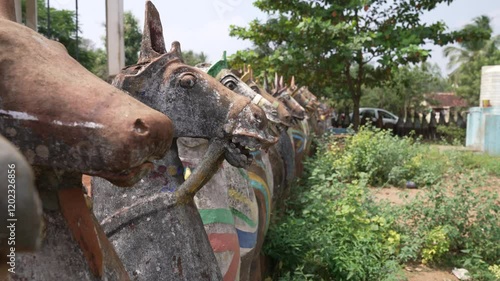 Terracotta Horses gifts to the god Aiyanar, Tamil Nadu, Karaikudi, India photo