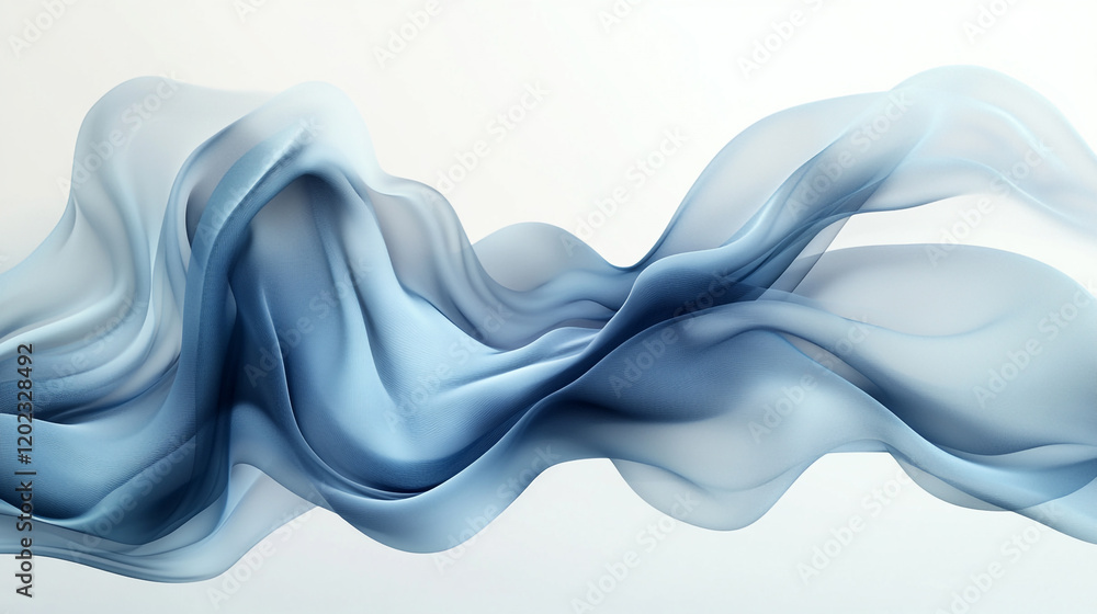Soft blue waves of fabric flow gracefully against a white backdrop Soft blue waves of fabric flow gracefully against a white backdrop