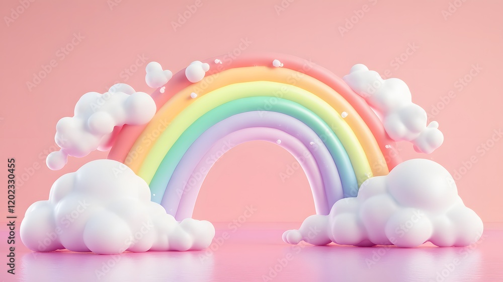 Pastel Rainbow Arch with Fluffy Clouds Scene Pastel Rainbow Arch with Fluffy Clouds Scene