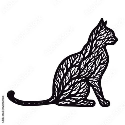 Cute silhouette cat branches black vector illustration
