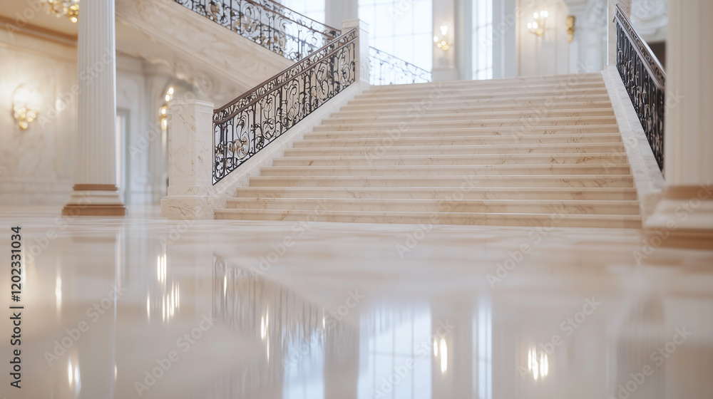 Obraz premium Grand Marble Staircase with Wrought Iron Railings in Mansion