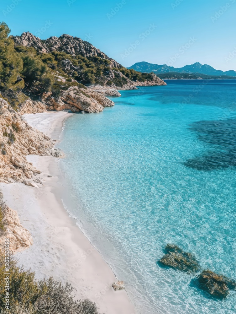 Obraz premium Secluded Mediterranean Cove Turquoise Water and White Sand Beach