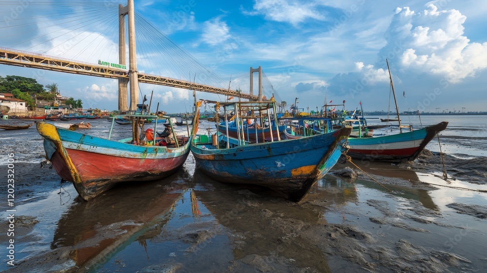 Fishing boats waiting for high tide to go back to the sea.
Captured at Suramadu bridge area, Surabaya Indonesia, Aug 2015. Fishing boats waiting for high tide to go back to the sea.
Captured at Suramadu bridge area, Surabaya Indonesia, Aug 2015.