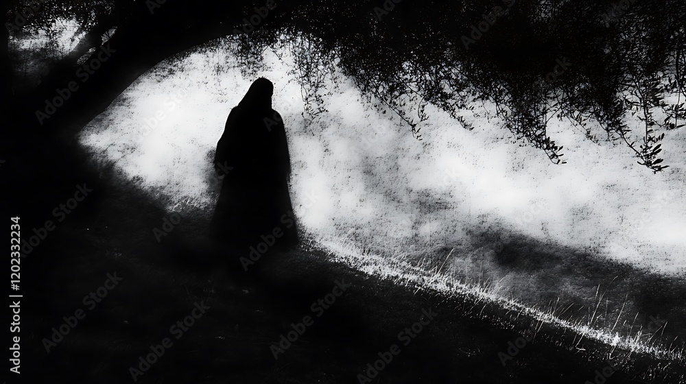 Obraz premium Mysterious spirit walking silently through shadowy natural surroundings
