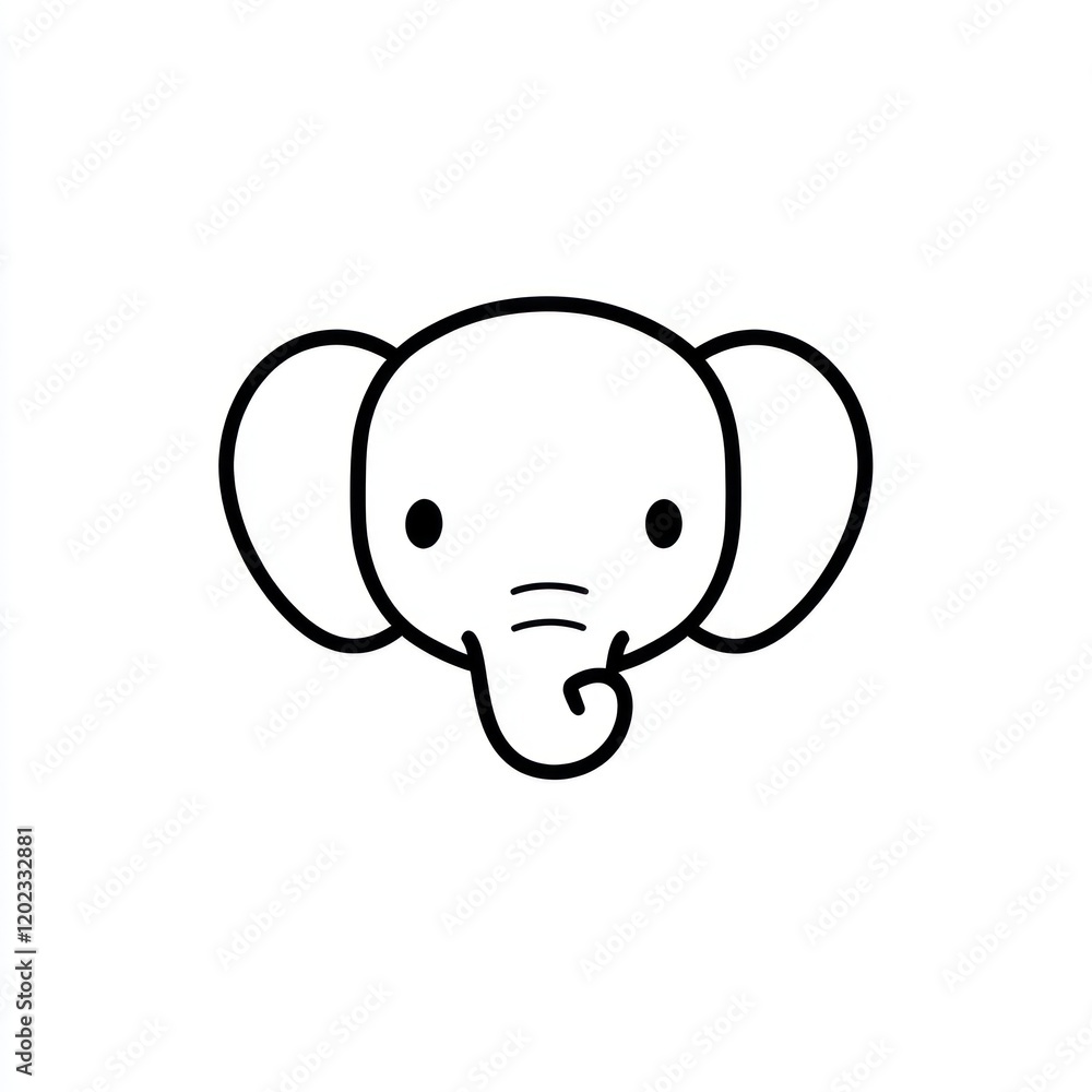 Cute outlined elephant face drawing in white background for graphic designs and prints Cute outlined elephant face drawing in white background for graphic designs and prints