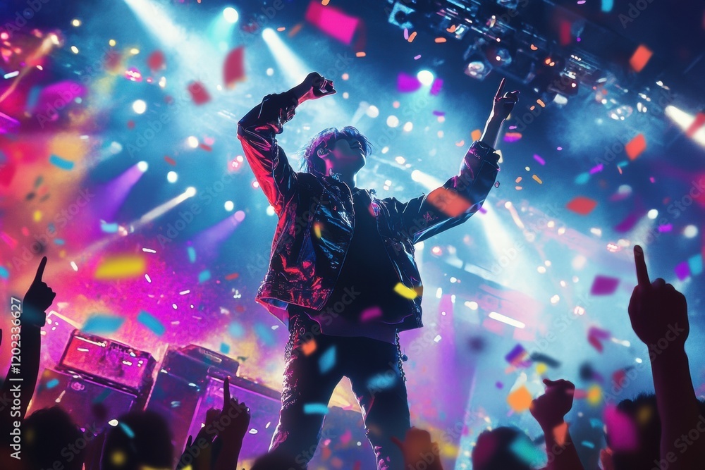 K Pop idol captivates fans during electrifying performance at a vibrant concert venue. Generative AI K Pop idol captivates fans during electrifying performance at a vibrant concert venue. Generative AI