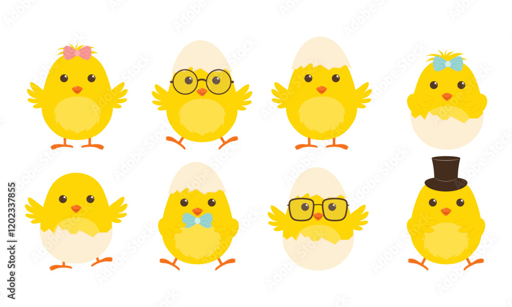 A set of cute Easter chicks. Vector illustration. A set of cute Easter chicks. Vector illustration.