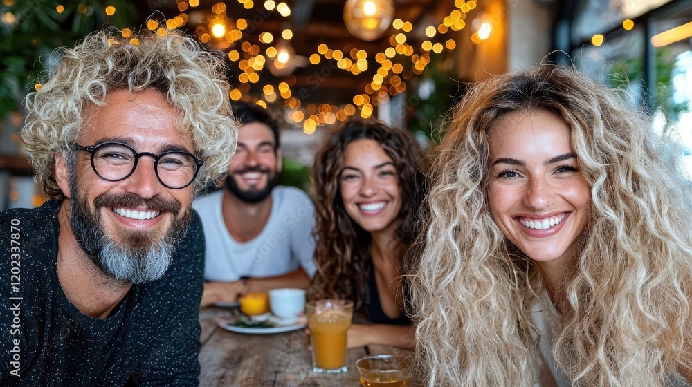 Happy friends cafe meeting, smiling, bokeh background, social gathering Happy friends cafe meeting, smiling, bokeh background, social gathering