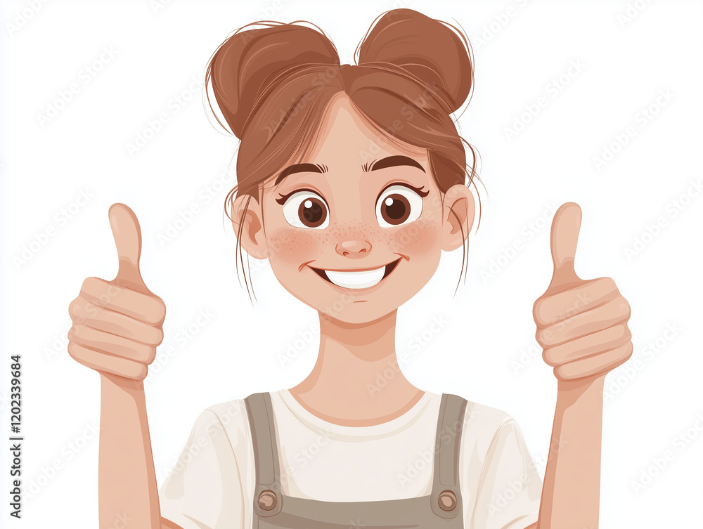 Like sign, joy, approval, happiness concept. Young happy smiling woman or girl teenager cartoon character showing thumbs up. Success and goal achievement facial expression flat vector illustration. Like sign, joy, approval, happiness concept. Young happy smiling woman or girl teenager cartoon character showing thumbs up. Success and goal achievement facial expression flat vector illustration.